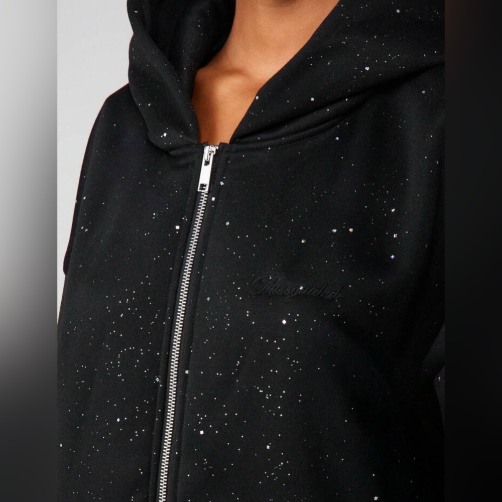 MISSGUIDED Sparkly Hooded Sweatshirt With Metallic Specks Full Zip Closure - Picture 4 of 5